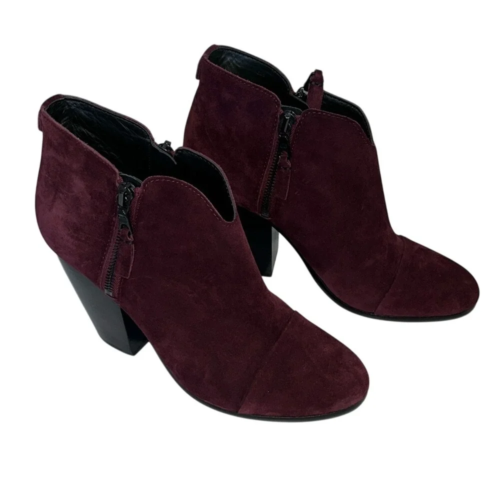 Rag & Bone Women's Burgundy Margot Suede Leather Ankle Boots Sz 8.5 Zippers
